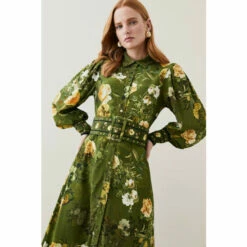 Outlet 🎉 KarenMillen Lydia Millen Floral Belted Woven Midi 👕 Shirt 👗 Dress For Female 🤩 -Karen Millen Sales unnamed file 2925