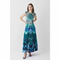 Cheap 👍 KarenMillen Metallic Guipure Lace Mirrored Pleat Midi 👗 Dress For Female 🌟 -Karen Millen Sales unnamed file 2940
