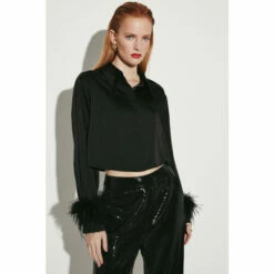 Best Sale 🔔 KarenMillen Feather Cuff Satin Woven 👕 Shirt For Female 🔥 -Karen Millen Sales unnamed file 2943