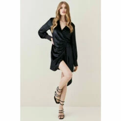 Cheapest 🌟 KarenMillen Slinky Velvet Sleeved Wrap Mini 👗 Dress For Female ❤️