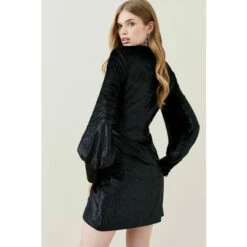 Cheapest 🌟 KarenMillen Slinky Velvet Sleeved Wrap Mini 👗 Dress For Female ❤️ -Karen Millen Sales unnamed file 2952