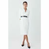Coupon 😉 KarenMillen Petite Compact Stretch Belted Forever Belted Midi 👗 Dress For Female 👏