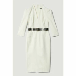 Coupon 😉 KarenMillen Petite Compact Stretch Belted Forever Belted Midi 👗 Dress For Female 👏 -Karen Millen Sales unnamed file 2957