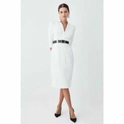 Coupon 😉 KarenMillen Petite Compact Stretch Belted Forever Belted Midi 👗 Dress For Female 👏 -Karen Millen Sales unnamed file 2958