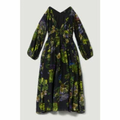 Top 10 😀 KarenMillen Silk Cotton Botanical Floral Woven Maxi 👗 Dress For Female ⌛ -Karen Millen Sales unnamed file 2969