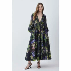 Top 10 😀 KarenMillen Silk Cotton Botanical Floral Woven Maxi 👗 Dress For Female ⌛ -Karen Millen Sales unnamed file 2971