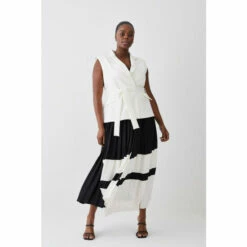 Best Sale 🎁 KarenMillen Plus Size Mono Tailored And Pleat Belted Midi 👗 Dress For Female ✨ -Karen Millen Sales unnamed file 2977