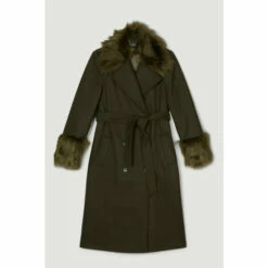 Hot Sale 🤩 KarenMillen Italian Virgin Wool Faux Fur Collar And Cuff Belted Wrap 🧥 Coat For Female 🥰 -Karen Millen Sales unnamed file 2981