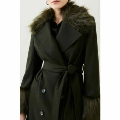Hot Sale 🤩 KarenMillen Italian Virgin Wool Faux Fur Collar And Cuff Belted Wrap 🧥 Coat For Female 🥰 -Karen Millen Sales unnamed file 2982
