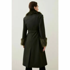 Hot Sale 🤩 KarenMillen Italian Virgin Wool Faux Fur Collar And Cuff Belted Wrap 🧥 Coat For Female 🥰 -Karen Millen Sales unnamed file 2983