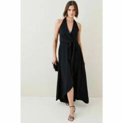 Best reviews of 👍 KarenMillen Soft Tailored Waterfall Halter Maxi 👗 Dress For Female 🥰