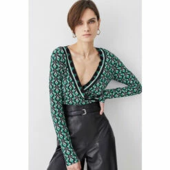 Best reviews of ⌛ KarenMillen Printed Wrap Front Long Sleeve Viscose Blend Jersey Top For Female 😉