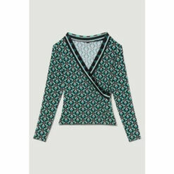 Best reviews of ⌛ KarenMillen Printed Wrap Front Long Sleeve Viscose Blend Jersey Top For Female 😉 -Karen Millen Sales unnamed file 3004