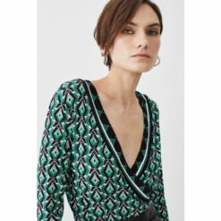 Best reviews of ⌛ KarenMillen Printed Wrap Front Long Sleeve Viscose Blend Jersey Top For Female 😉 -Karen Millen Sales unnamed file 3005