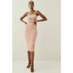 Best Sale 👍 KarenMillen Corset Detail Ruched Mesh Jersey Midi 👗 Skirt For Female 👍 -Karen Millen Sales unnamed file 3041