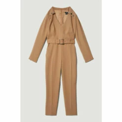Coupon ⭐ KarenMillen Petite Compact Stretch Button Detail Slim Leg Jumpsuit For Female 😀 -Karen Millen Sales unnamed file 3046