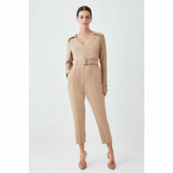 Coupon ⭐ KarenMillen Petite Compact Stretch Button Detail Slim Leg Jumpsuit For Female 😀 -Karen Millen Sales unnamed file 3047