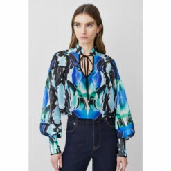 Outlet 🔔 KarenMillen Mirrored Kaleidoscope Woven Blouse For Female 🤩 -Karen Millen Sales unnamed file 305