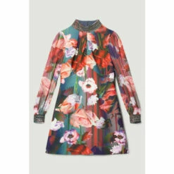Cheapest 😀 KarenMillen Tall Diamante Trim Floral Woven Mini 👗 Dress For Female ✨ -Karen Millen Sales unnamed file 3076