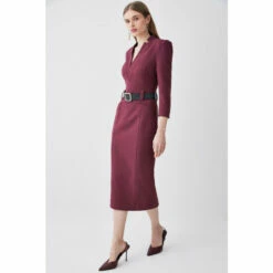 Cheap 🧨 KarenMillen Tall Structured Crepe Belted Forever Midi 👗 Dress For Female 👏 -Karen Millen Sales unnamed file 3090