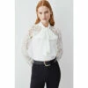 Hot Sale 🛒 KarenMillen Lace Jersey Contrast Pussy Bow Sleeve Bodysuit For Female 😍