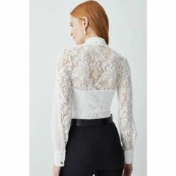 Hot Sale 🛒 KarenMillen Lace Jersey Contrast Pussy Bow Sleeve Bodysuit For Female 😍 -Karen Millen Sales unnamed file 3114