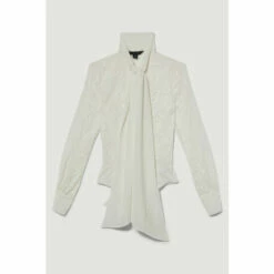 Hot Sale 🛒 KarenMillen Lace Jersey Contrast Pussy Bow Sleeve Bodysuit For Female 😍 -Karen Millen Sales unnamed file 3115