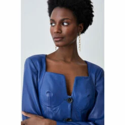 Cheap 🔥 KarenMillen Leather V Neck Long Sleeve Button Front Top For Female ❤️ -Karen Millen Sales unnamed file 3134