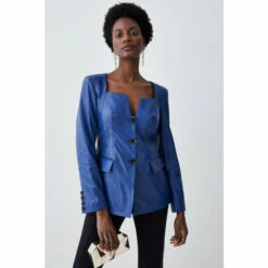 Cheap 🔥 KarenMillen Leather V Neck Long Sleeve Button Front Top For Female ❤️ -Karen Millen Sales unnamed file 3137