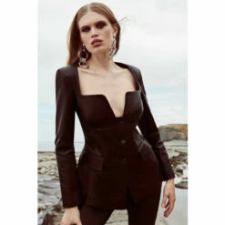 Cheap 🔥 KarenMillen Leather V Neck Long Sleeve Button Front Top For Female ❤️ -Karen Millen Sales unnamed file 3138