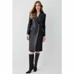 Brand new 😉 KarenMillen Leather Nipped Waist Tailored Midi 🧥 Coat For Female 👏 -Karen Millen Sales unnamed file 3153