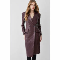 Brand new 😉 KarenMillen Leather Nipped Waist Tailored Midi 🧥 Coat For Female 👏 -Karen Millen Sales unnamed file 3154