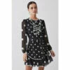 Top 10 👍 KarenMillen Petite Mono Mixed Dot Piped Ruffle Belted Mini 👗 Dress For Female 🔔