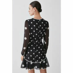 Top 10 👍 KarenMillen Petite Mono Mixed Dot Piped Ruffle Belted Mini 👗 Dress For Female 🔔 -Karen Millen Sales unnamed file 3157