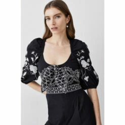 Outlet 👏 KarenMillen Floral & Geo Embroidered Woven Jumpsuit For Female 🎁 -Karen Millen Sales unnamed file 316