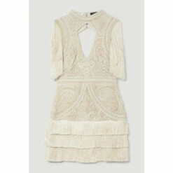 Hot Sale 👏 KarenMillen Petite Cornelli Embellished Fringed Woven 👗 Dress For Female 🎁 -Karen Millen Sales unnamed file 3163