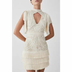 Hot Sale 👏 KarenMillen Petite Cornelli Embellished Fringed Woven 👗 Dress For Female 🎁 -Karen Millen Sales unnamed file 3164