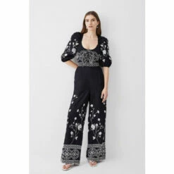 Outlet 👏 KarenMillen Floral & Geo Embroidered Woven Jumpsuit For Female 🎁 -Karen Millen Sales unnamed file 317