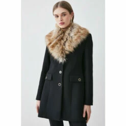 Budget 🛒 KarenMillen Italian Wool Mix Faux Fur Collar Short 🧥 Coat For Female 🔔 -Karen Millen Sales unnamed file 3189