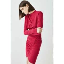 Coupon ๐คฉ KarenMillen Jersey Crepe Rouched Long Sleeve Mini ๐ Dress For Female โจ