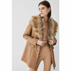 Budget 🛒 KarenMillen Italian Wool Mix Faux Fur Collar Short 🧥 Coat For Female 🔔 -Karen Millen Sales unnamed file 3195