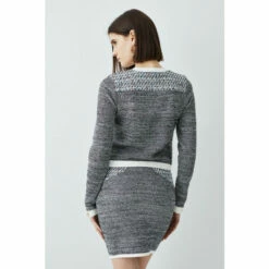 Cheap ⌛ KarenMillen Cut And Sew Tweed Panel Long Sleeve Button Through Cardigan For Female ✔️ -Karen Millen Sales unnamed file 3198