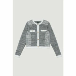 Cheap ⌛ KarenMillen Cut And Sew Tweed Panel Long Sleeve Button Through Cardigan For Female ✔️ -Karen Millen Sales unnamed file 3199
