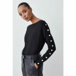Cheap 👍 KarenMillen Viscose Blend Knit Slouchy Trim Detail Jumper For Female 😉
