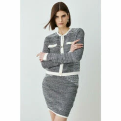 Cheap ⌛ KarenMillen Cut And Sew Tweed Panel Long Sleeve Button Through Cardigan For Female ✔️ -Karen Millen Sales unnamed file 3200