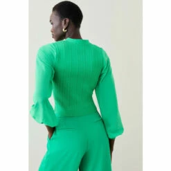 Buy 🛒 KarenMillen Military Rib Knit Georgette Sleeve Cardigan For Female 🎉 -Karen Millen Sales unnamed file 3215