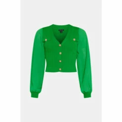 Buy 🛒 KarenMillen Military Rib Knit Georgette Sleeve Cardigan For Female 🎉 -Karen Millen Sales unnamed file 3216