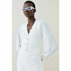Buy 🛒 KarenMillen Military Rib Knit Georgette Sleeve Cardigan For Female 🎉 -Karen Millen Sales unnamed file 3218