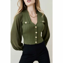 Buy 🛒 KarenMillen Military Rib Knit Georgette Sleeve Cardigan For Female 🎉 -Karen Millen Sales unnamed file 3219