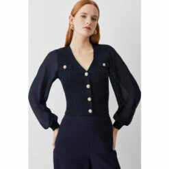 Buy 🛒 KarenMillen Military Rib Knit Georgette Sleeve Cardigan For Female 🎉 -Karen Millen Sales unnamed file 3221